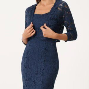 Allegra K Women 2 Piece Lace Dress Fishtail Sleeveless Sheath Dress with Open